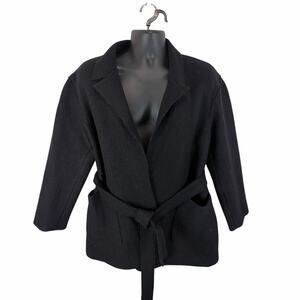 J.Crew Boiled Wool Wrap Coat Black Sz Large Belted 100% Wool Winter Fall Capsule